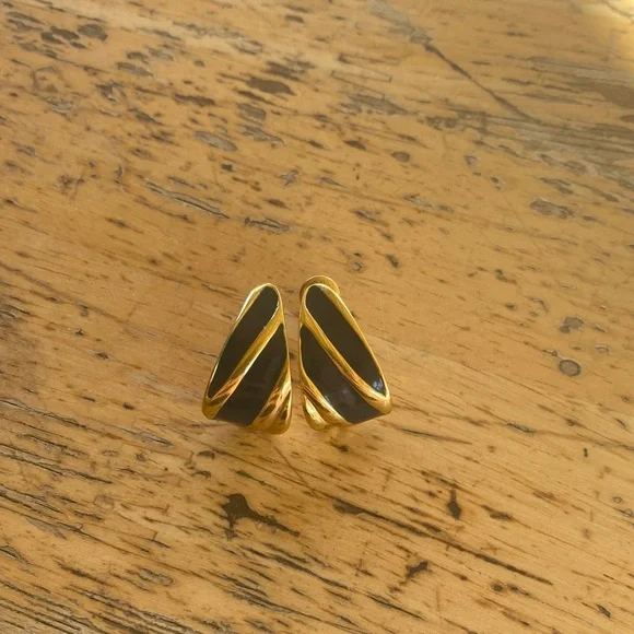 Monet Gold and Black Earrings - Picture 1 of 4